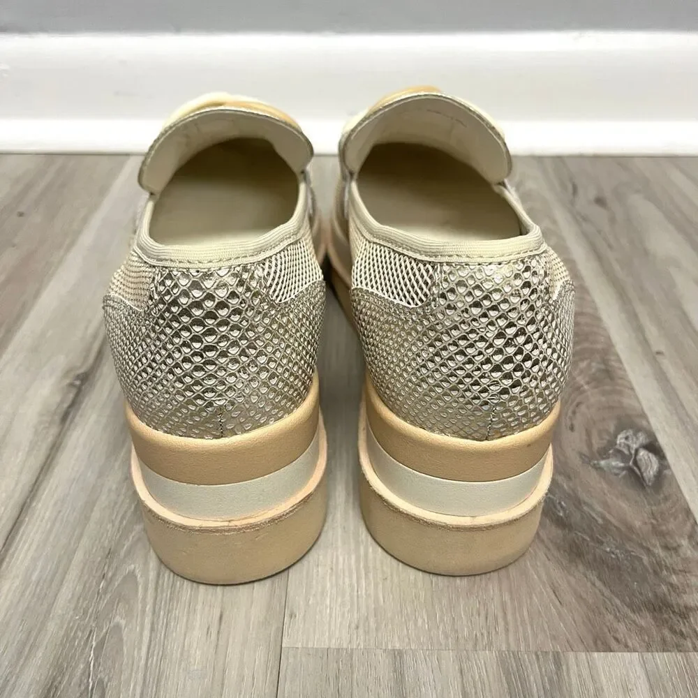 Dolce‎ Vita Loafers Women’s 8.5 Jaksen Beige Tan and Gold Mesh Platform Slip On